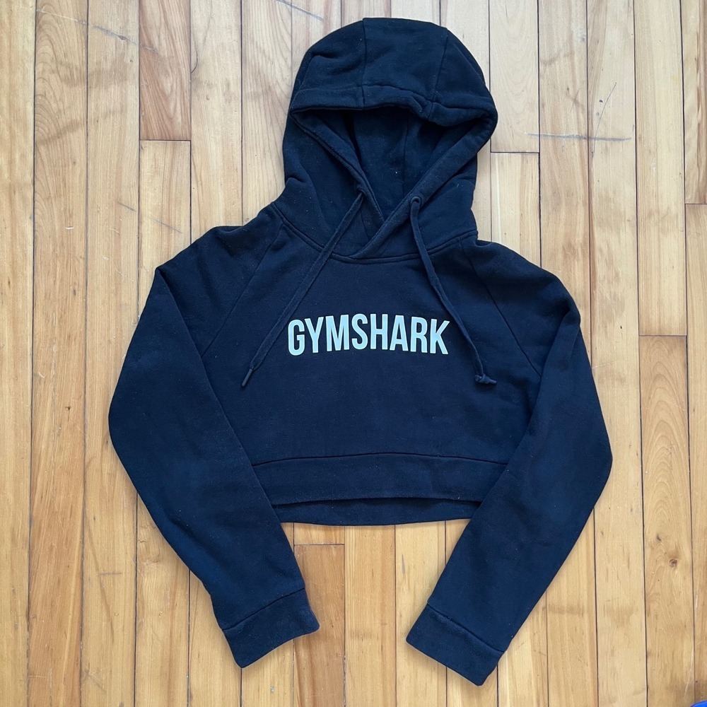 Gymshark Womens Small Black Cropped Hoodie Logo Pullover Sweatshirt